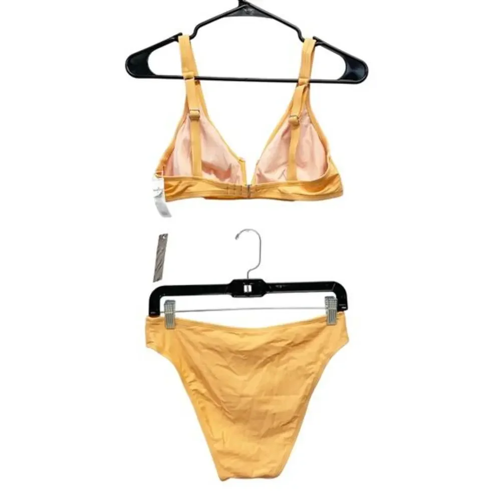 Cupshe X Stassie Oasis Chiffon Bralette & V Cut Cheeky Bikini Set Orange‎ Size M